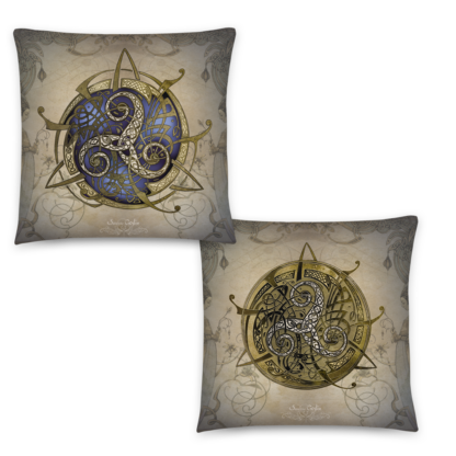 Coussin TRISKEL bleu et or (rec
