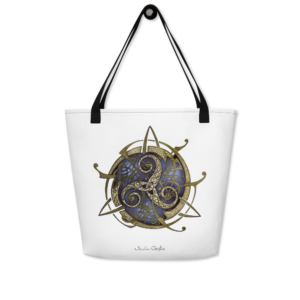 Tote bag blanc TRISKEL bleu + pochette