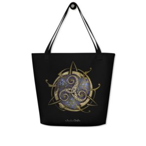 Tote bag noir TRISKEL bleu + pochette