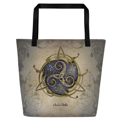 Tote bag noir TRISKEL bleu Fond Frises + pochette – Image 4