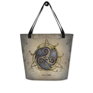 Tote bag noir TRISKEL bleu Fond Frises + pochette
