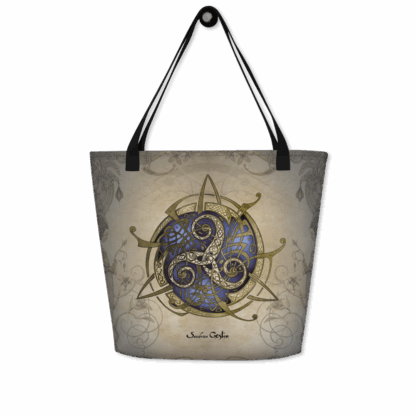 Tote bag noir TRISKEL bleu Fond Frises + pochette